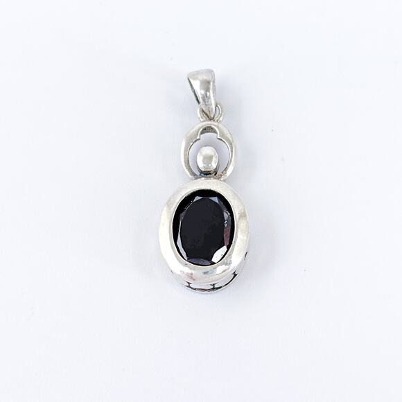 Sterling Silver Garnet Pendant | Oval Cabochon with Modern Minimalist Frame - Picture 4 of 9